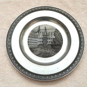 Handgegossen 95% Pewter Plate German Vintage 9" Nuremberg Holy Spirit Hospital